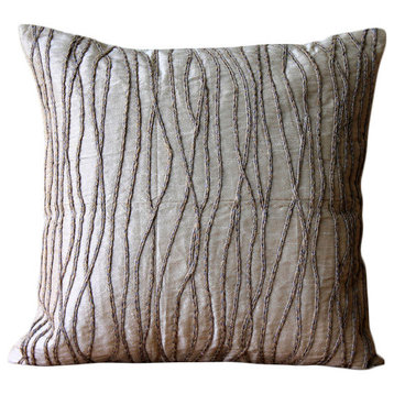 Beige Modern Farmhouse Throw Pillows 20"x20" Art Silk, Jute Cords