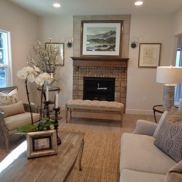 Cozy living room with original Batchelder fireplace tile