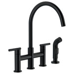 Gerber - Parma Two Handle Bridge Kitchen Faucet With Sidespray, Satin Black - A toast to the Parma Bridge Faucet! It's a hands-down favorite in any dedicated entertaining or food prep area. The 360-degree arched swivel spout allows for adaptable positioning, and a powerful side spray makes it easy to put the water where you want it. Sleek and contemporary, this faucet offers a ceramic disc valve for drip-free performance.