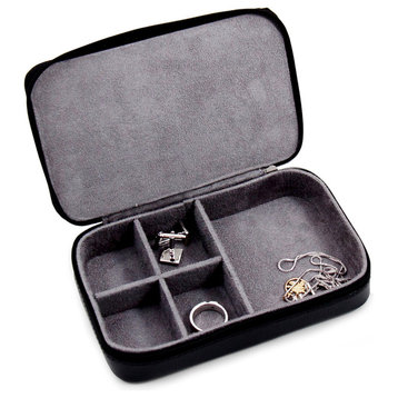Black Leather Multi Compartment Jewelry Box