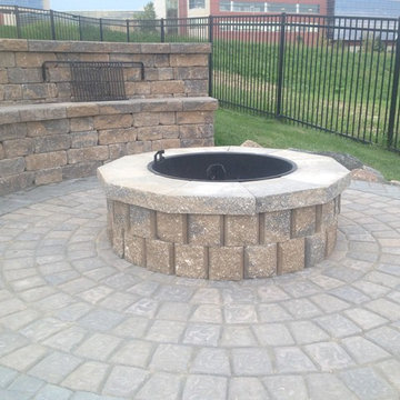Belgian Block Seating Wall, Granite Boulder Retaining Wall, Paver Patio