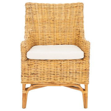 Kathryn Rattan Accent Chair With Cushion, Natural/White