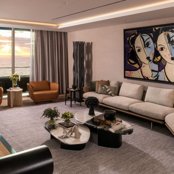 Modern Living Room with Statement Art | Sunset Views & Sculptural Style