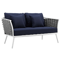 Stance Outdoor Patio Aluminum Loveseat, White Navy