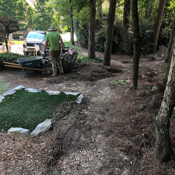 Dry Riverbed/Drainage/Mossrock Accent Walls/Low Voltage Lighting
