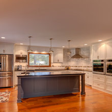 painted kitchen with oak trim