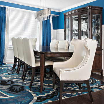 Rich and Bold Living/Dining Space in Royal Blue and White