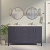 California 60" Bathroom Vanity, Marine Gray, Carrara Marble, Double