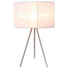 Simple Designs Brushed Nickel Tripod Table Lamp, Pleated Silk Sheer White Shade