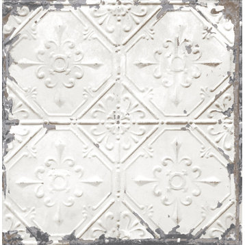 Tin Ceiling White Distressed Tiles Wallpaper, Bolt
