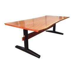 Live edge Cherry Dining Table with trestle base black legs - Dining Tables
