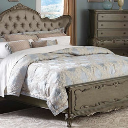 HOMELEGANCE 1867-1 FLORENTINA GOLD UPHOLSTERED QUEEN WING BED - Panel Beds