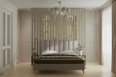 Спальня в современном классическом стиле с зонированием.