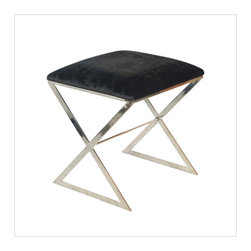 Worlds Away X Upholstered Stool, Nickel/Black Velvet - Bar Stools And Counter Stools