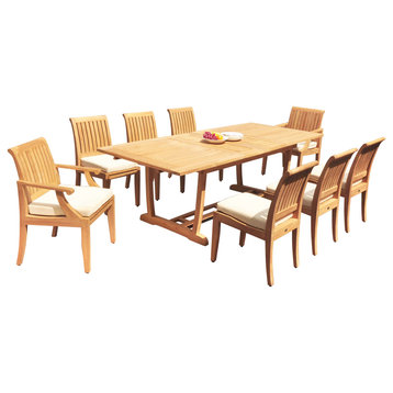 9-Piece Outdoor Teak Dining: 94" Masc Rectangle Extension Table, 8 Lagos Chairs