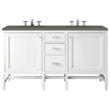 Addison 60" Double Vanity Cabinet, Glossy White, W/ 3 Cm Grey Expo Quartz Top