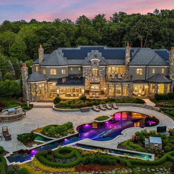 Bedford NY - Aerial View of World Famous Violin Pool, Masonry and Landscaping