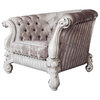 Acme Versailles Chair With 2 Pillows Ivory Fabric and Bone White Finish