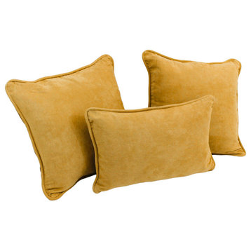 Double-Corded Solid Microsuede Throw Pillows With Inserts, Set of 3, Lemon