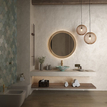 Bathroom with wall mosaic and Mexican sink