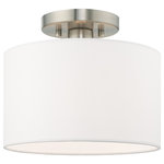 Livex Lighting - Livex Lighting Brushed Nickel 1-Light Ceiling Mount - The transitional design of this ceiling mount is as beautiful as it is simple. A brushed nickel finish frame is paired with a light and airy hand crafted hardback off-white drum shade.