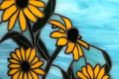 Oriole and Black Eyed Susan Stained Glass Transom (TW-7)