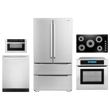 5PC, 36" Cooktop 24" Dishwasher 24" Wall Oven 24" Microwave & Refrigerator