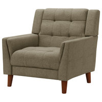 GDF Studio Evelyn Mid Century Modern Fabric Arm Chair, Mocha/Walnut
