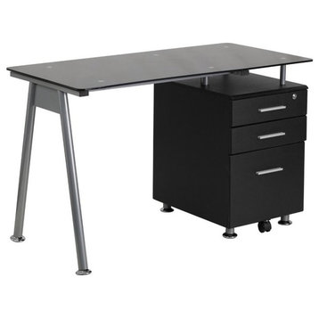 Scranton & Co 3 Drawer Glass Top Home Office Desk in Black
