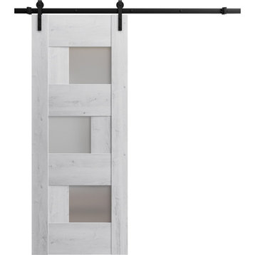 Barn Door 24 x 80, 6933 Nordic White & Frosted Glass, 6.6FT