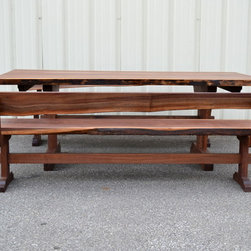 Live Edge Walnut Trestle Table and Bench Set - Dining Sets