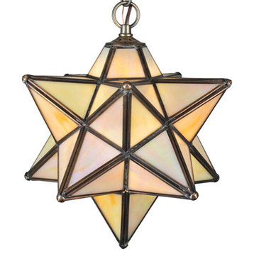 Meyda Lighting 9"W Moravian Star Beige Iridescent Mini Pendant, Bai