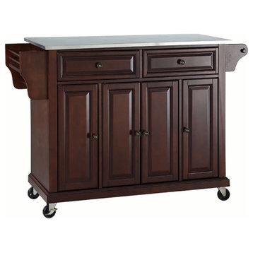 Catania Modern / Contemporary Stainless Steel Top Kitchen Cart in Mahogany