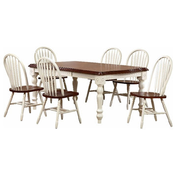 Andrews 7PC Rectangle 72" Extending Dining Set Antique White/Chestnut Brown Wood