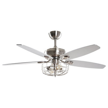 52 Industrial 5-Blades Ceiling Fan with Cage Shade, Satin Nickel
