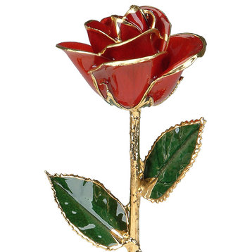 Real Rose Dipped, 24k Gold and Preserved, Lacquer, Red