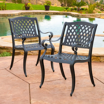 Marietta Outdoor Cast Aluminum Dining Chairs, Set of 2