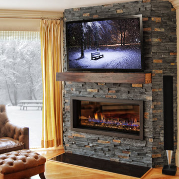 rustic linear fireplace