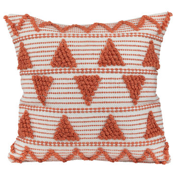 20" Orange and Cream Handloom Woven Outdoor Square Cushion