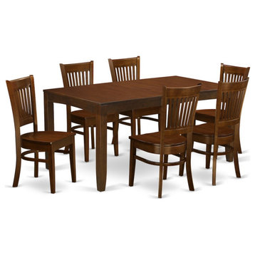 7-Piece Table With 12" Leaf and 6 Wood Chairs, Espresso
