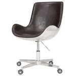 New Pacific Direct - Abner Swivel Chair, Distressed Java - Abner Polyurethane (PU) Leather Swivel Chair - The chair is shaped to enfold you in uncommon sophistication. Featuring distressed color upholstery and exposed aluminum frame with riveted steel grommets detail. The swivel base supports a seat that curls in, cupping you with contemporary comfort.  It marks a Midcentury Modern setting as distinctive.