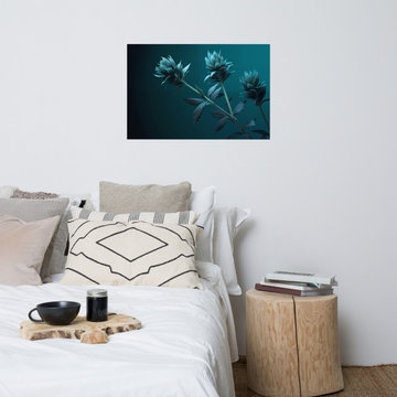 Floral Wall Decor: Aqua Ascent Realism Painting Teal Color