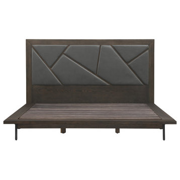 Marquis Platform Bed Frame in Oak Wood With Faux Leather Headboard, King
