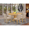 East West Furniture Avon 7-piece Wood Dining Set in Oak/Light Fawn