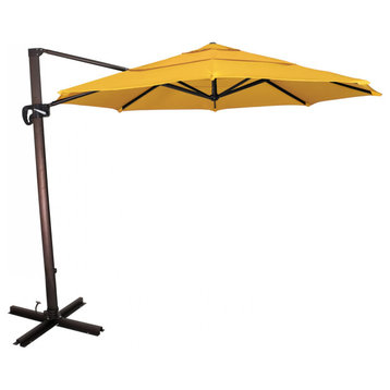 11' Cantilever Bronze Pole 360 Rotation Tilt Crank Lift Sunbrella, Sunflower Yellow