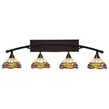 Bow 4-Light Bath Bar, with 7" Roman Jewels Art Glass, Black Copper