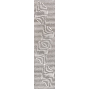 Skagen Minimalist Curve Geometric Runner Rug, Gray/Ivory, 2 X 8
