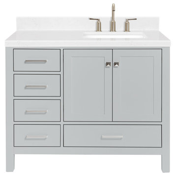 Ariel Cambridge 42" Right  Single Rectangle Sink Vanity, Carrara Quartz, Gray