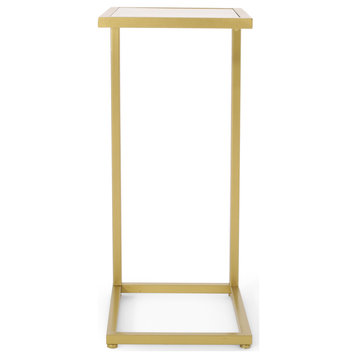 Hebble Modern Glam Glass Top C-Shaped Side Table, Gold