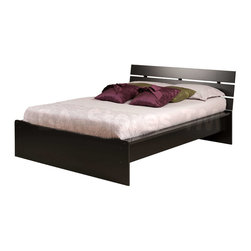 Prepac Avanti Queen Platform Bed with Attached Headboard in Black - Platform Beds